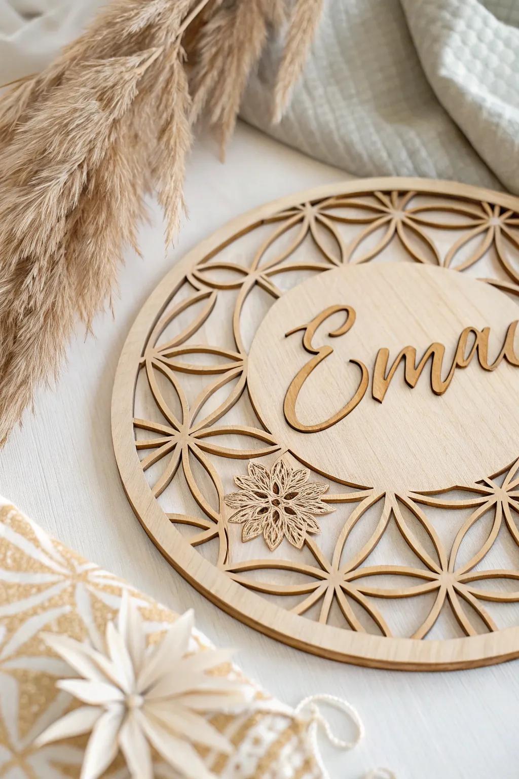 Elevate your space with this stunning geometric name marker: where minimalist design meets artistic flair.