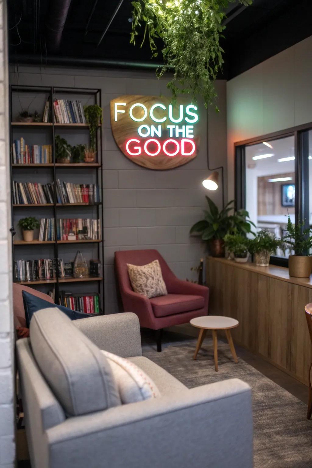 A space with a great sign to keep a good outlook.