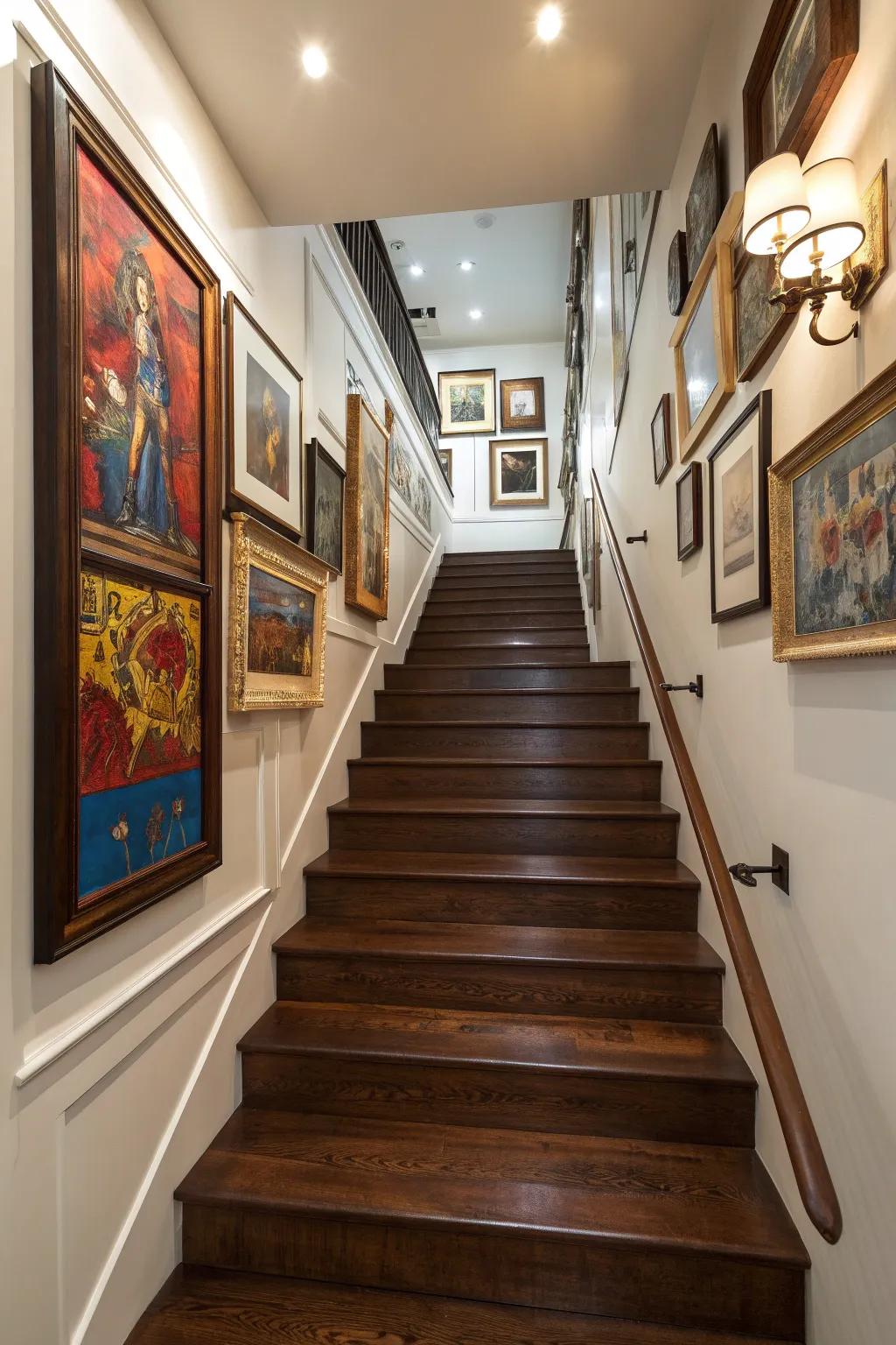Elevate your stairway journey with bold artworks that captivate and inspire.