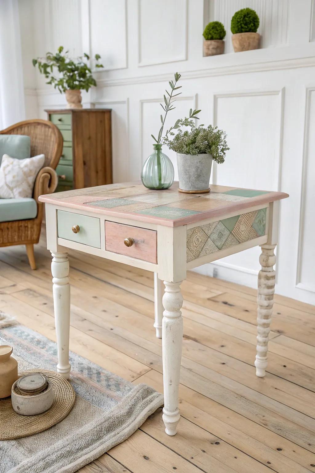 Transform your area with a sectional-painted end table, where simplicity meets artistic flair.