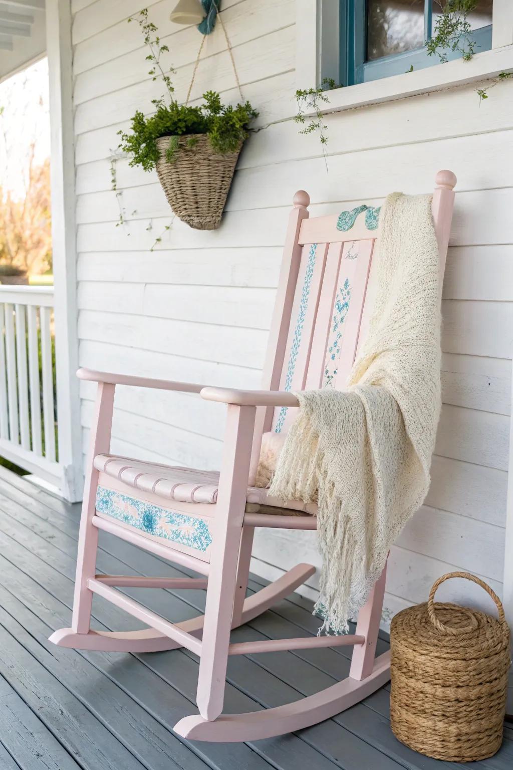 Elevate your porch into a serene retreat with a hint of pastel charm!