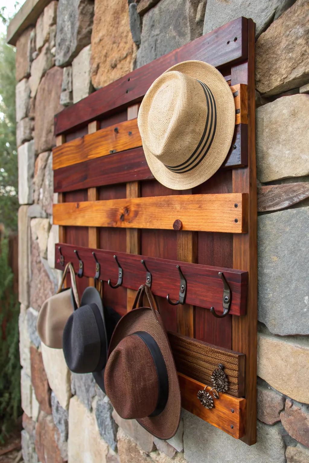 Metamorphose your vestibule through the deployment of artisanal pallet wall fixtures, an emblem of rustic elegance.