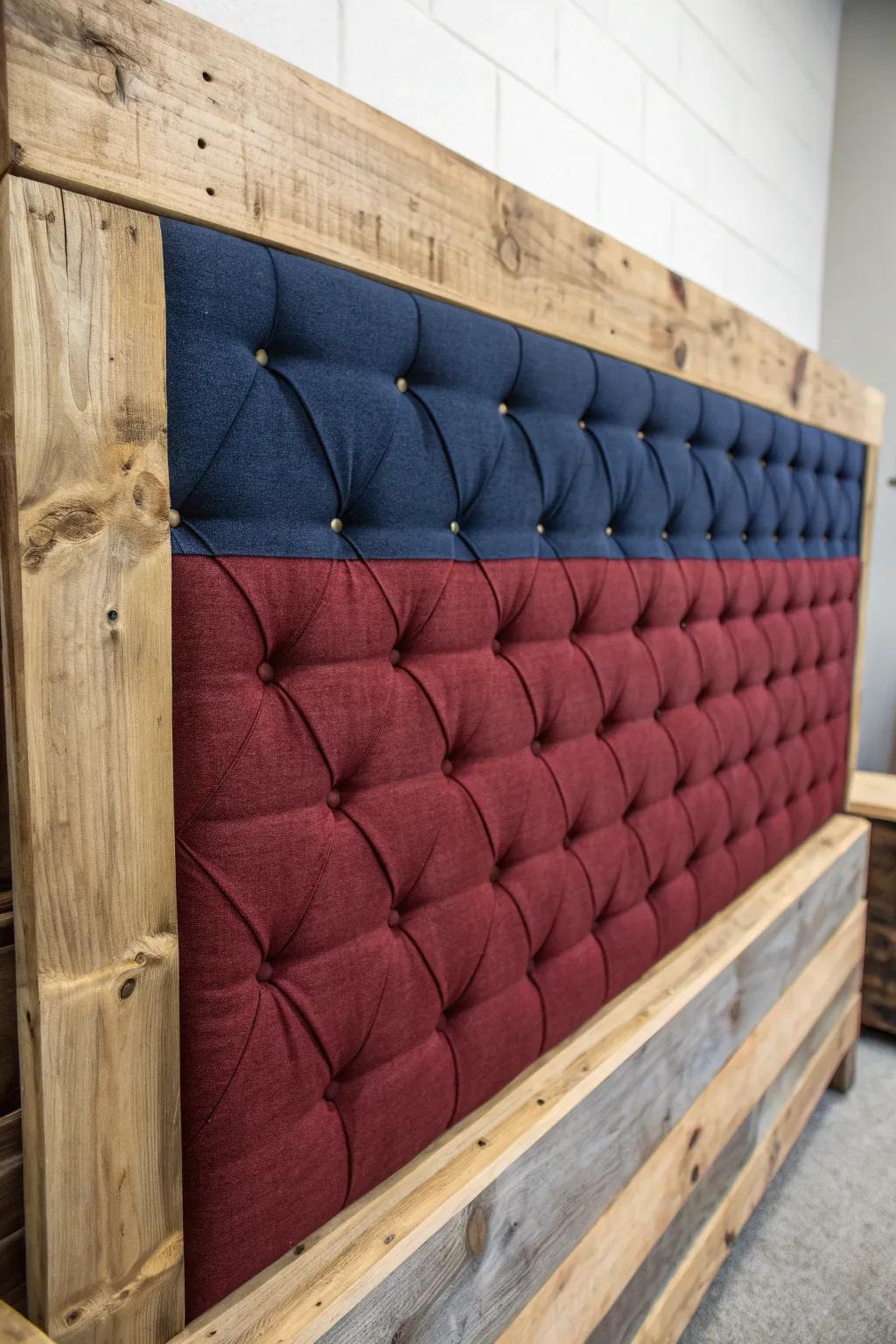 Make your bedroom better with a striking wooden platform headboard with soft, covered sections for the best mix of comfort and style.