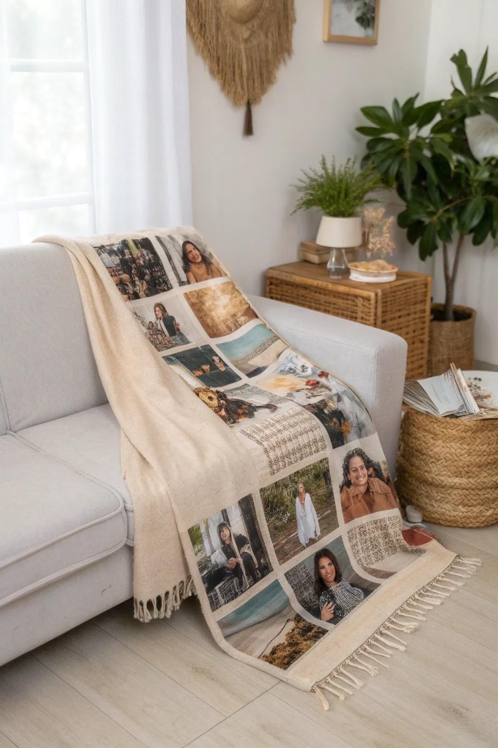 Cuddle up with moments: An individualized picture blanket that combines warmth and individual nuances in a minimalist ambiance.