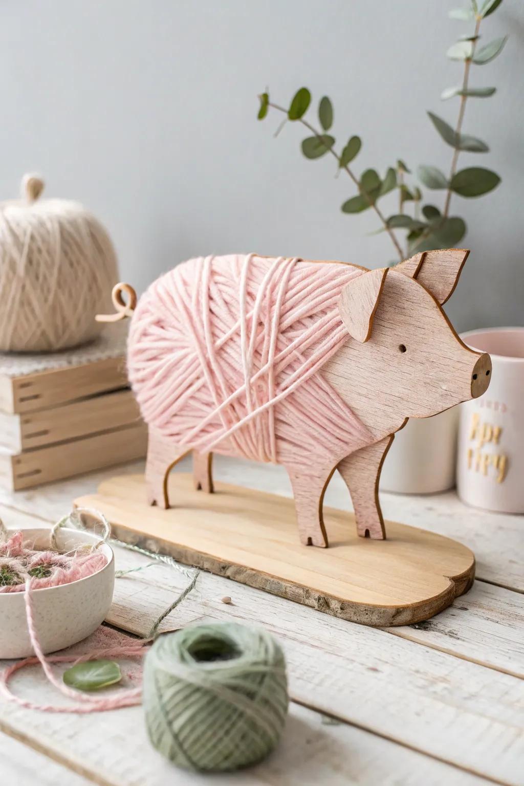 Crafting with Care: A Minimalist Strand-Wrapped Pig for Little Hands.