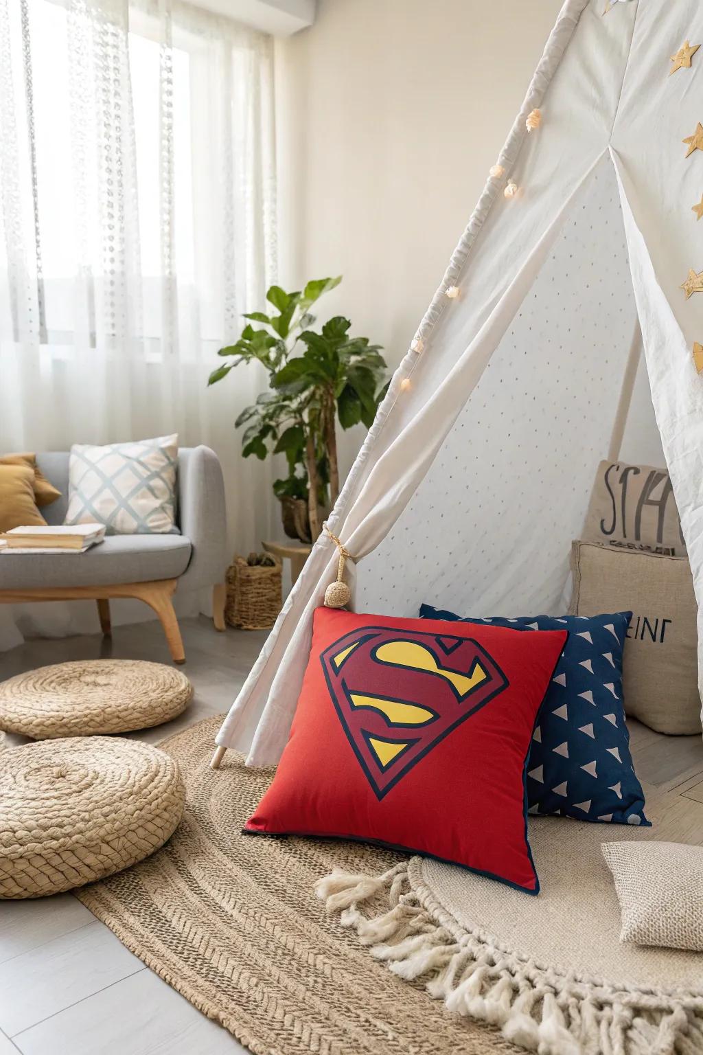 Unleash your inner hero through the medium of a vibrant pillow fort, which masterfully intertwines vogue with entertainment!