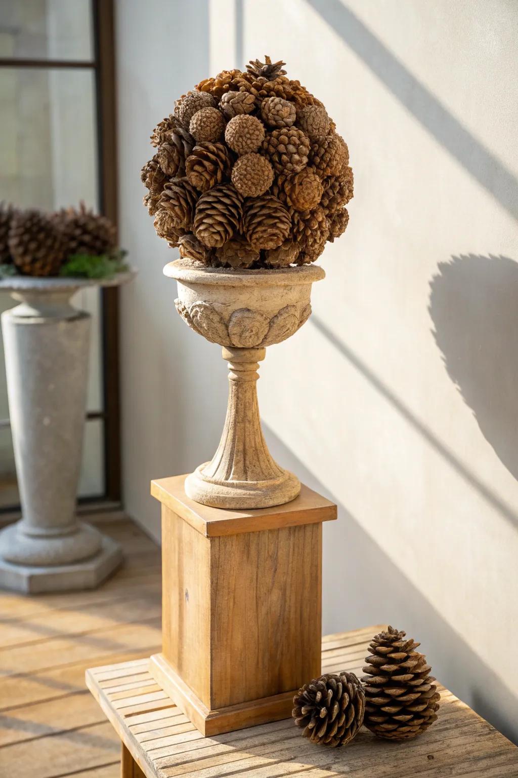 Welcome nature into your abode through this breathtaking pinecone sculpture, a flawless synthesis of rustic elegance and minimalist design.