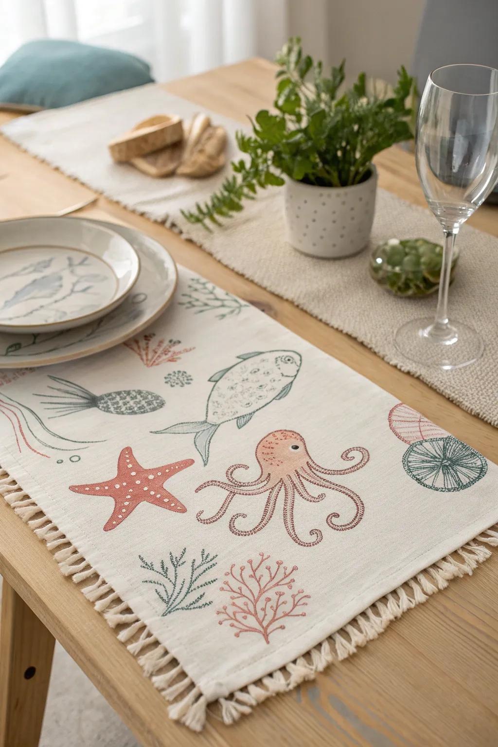 Embark upon oceanic escapades through this endearing marine inhabitant tablemat, impeccable for stimulating burgeoning imaginations.