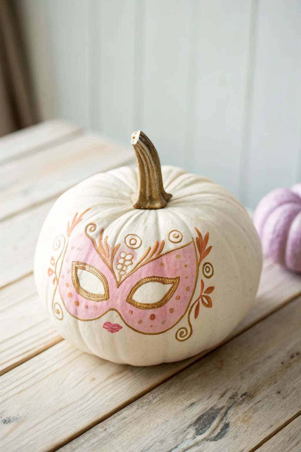 Add a dash of mystery to your fall decor with this charming masked pumpkin idea for kids!