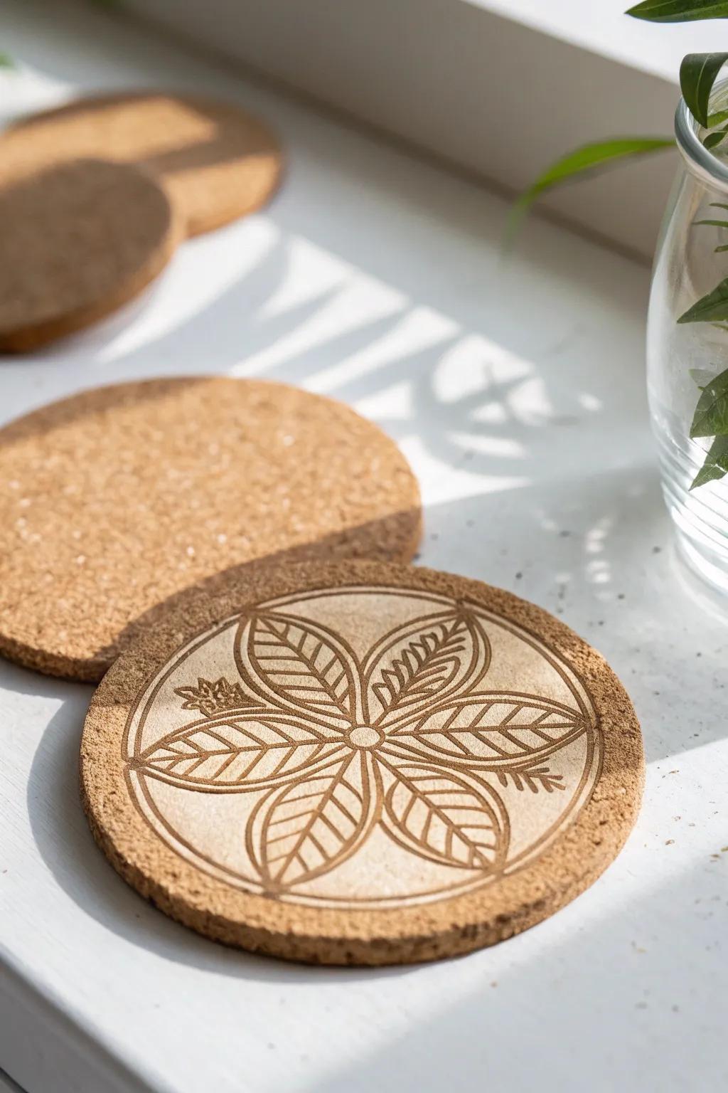 Elevate your quinceañera with these bespoke cork drink bases, blending understated elegance and bohemian charm.