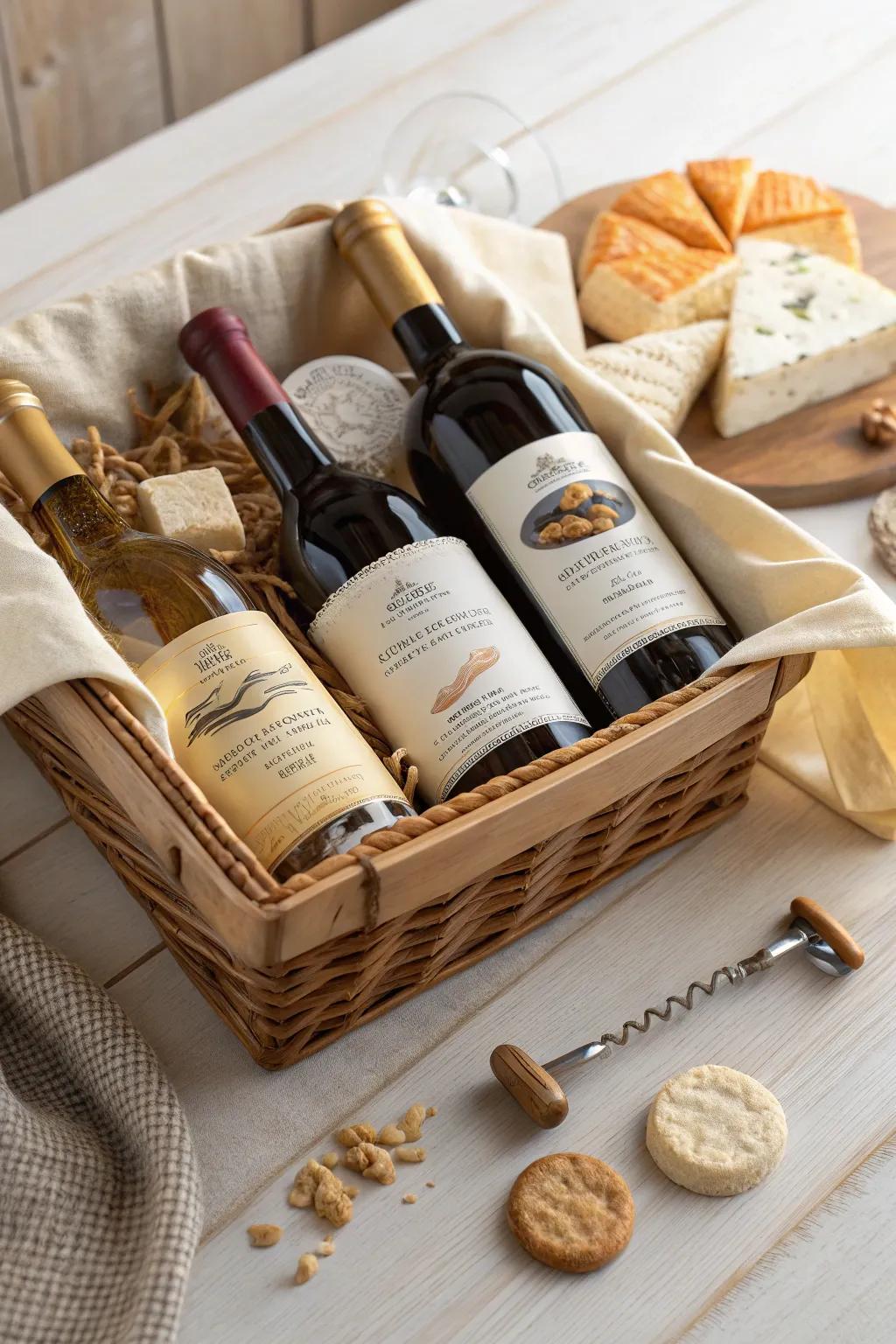 Indulge in the art of wine tasting with this exquisitely curated Aged Grape Drinker's Basket. 🍷🧀