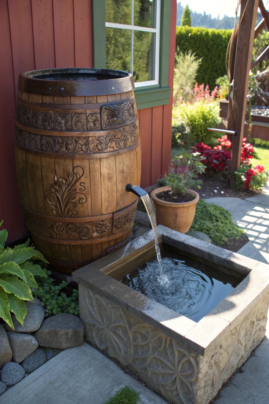 Transform surplus into tranquility—skillfulness aligns with nature in this striking water feature.