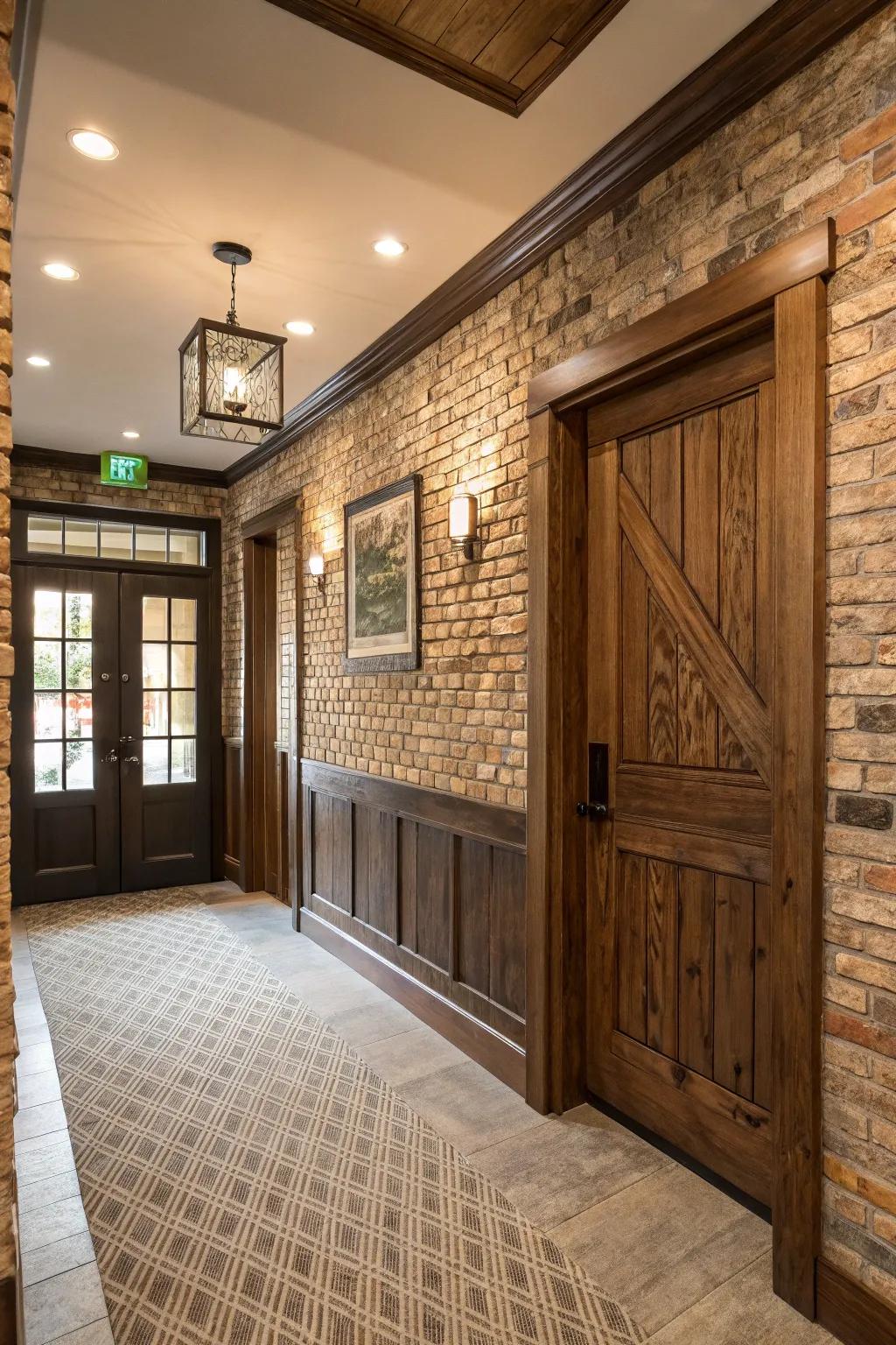 Textured walls amplify dimension and warmth within the entryway.