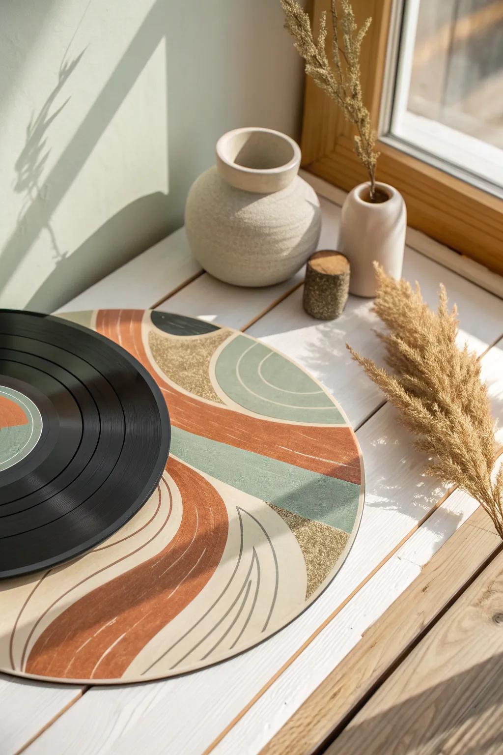 Uncover the allure within a vinyl record presentation, integrating artisanship and simplicity.