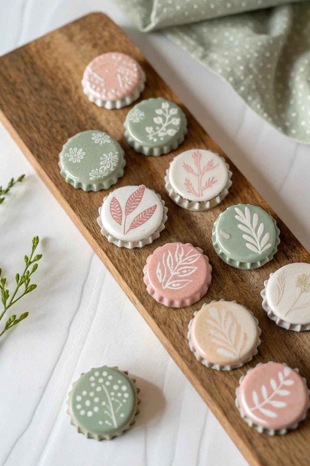 Transmute commonplace flask lids into captivating refrigerator affixments touched with artistic flair.