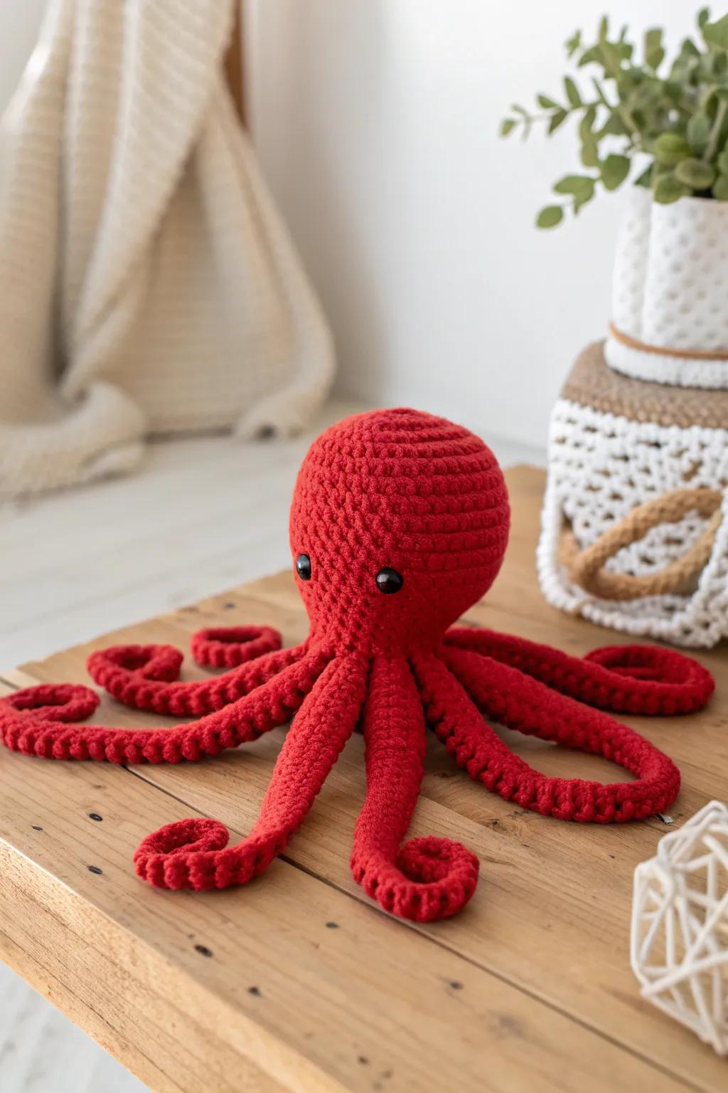 Fashioned with affection: This playful scarlet octopus imparts a hint of whimsy to minimalist décor.