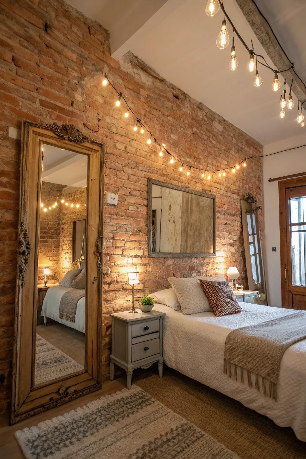 Period mirrors enriching charm and finesse to the rustic backdrop.
