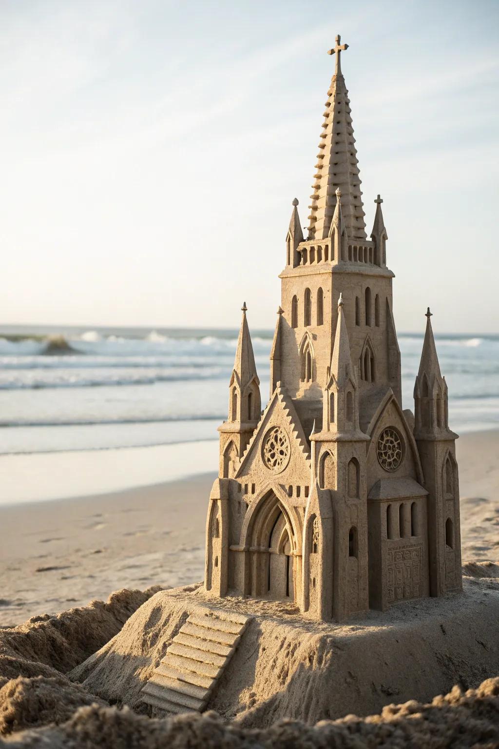 Embrace the grandeur of Gothic design with a sandcastle masterpiece, where unpretentious design harmonizes with elaborate craftsmanship.
