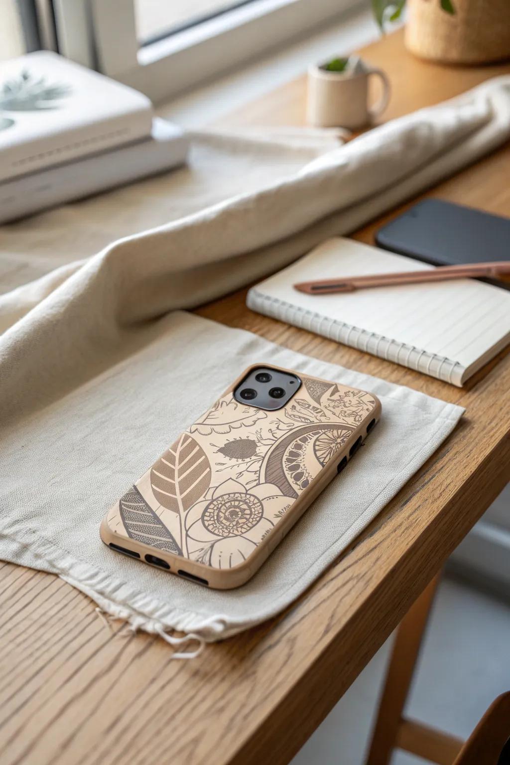 Elevate your style with a screen-printed phone case that blends minimalist elegance with bohemian charm.