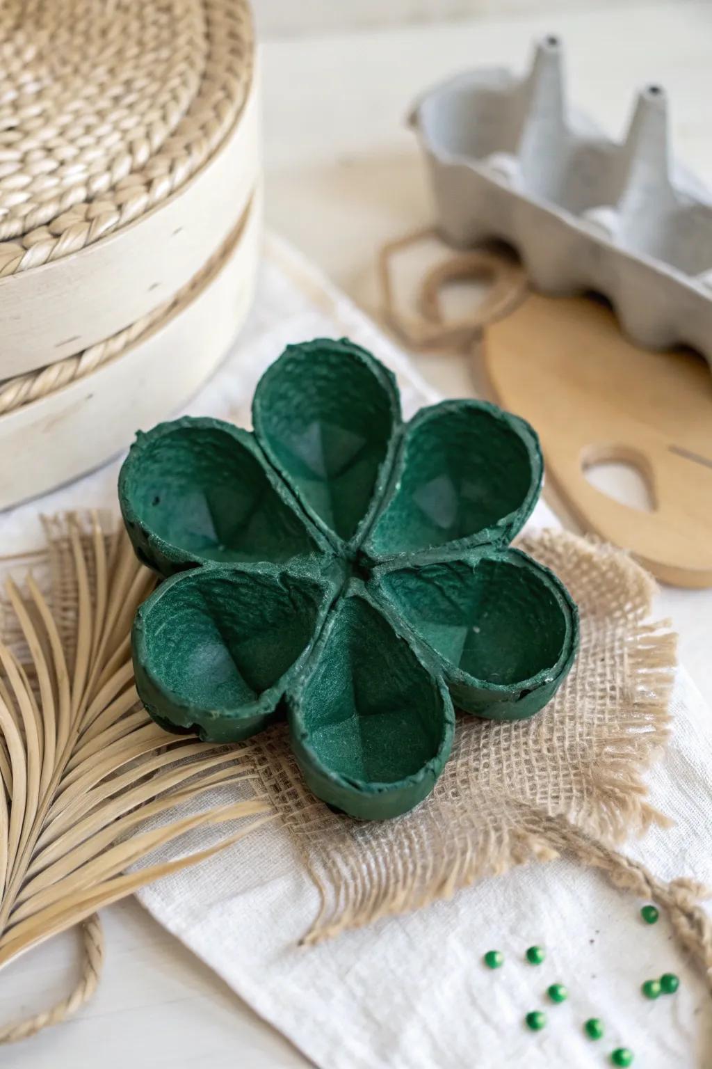Transforming the ordinary into extraordinary: Egg container shamrocks that commemorate ingenuity and sustainability.