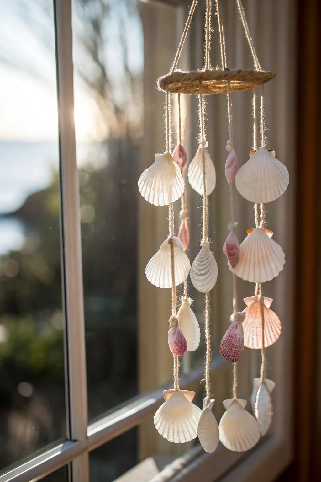 Embrace the ocean's gentle sway using a handmade shell mobile, a flawless blend of simplicity and genuine allure.