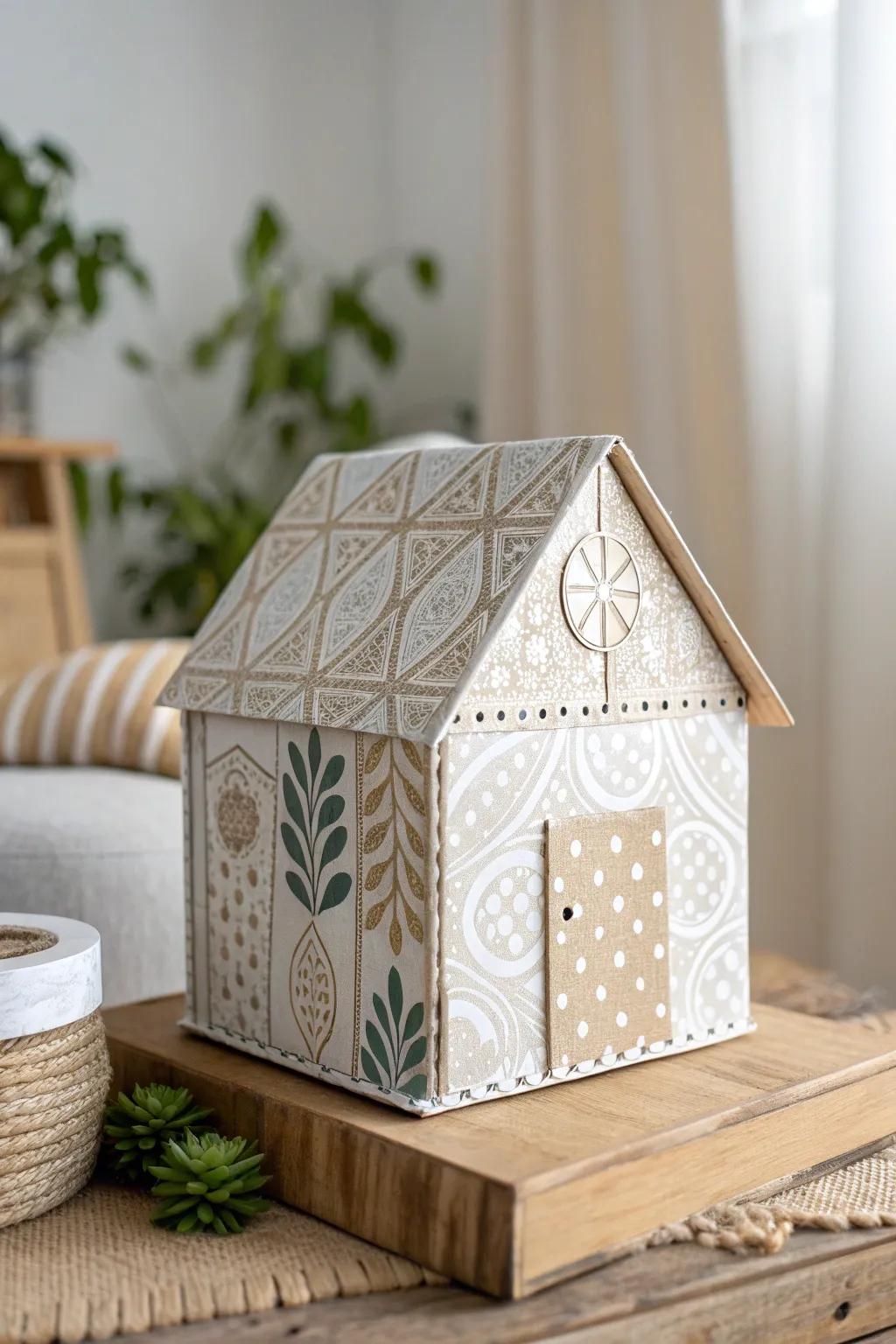 Crafted with care: A minimalist shoebox house made from recycled materials, embodying eco-friendly elegance.