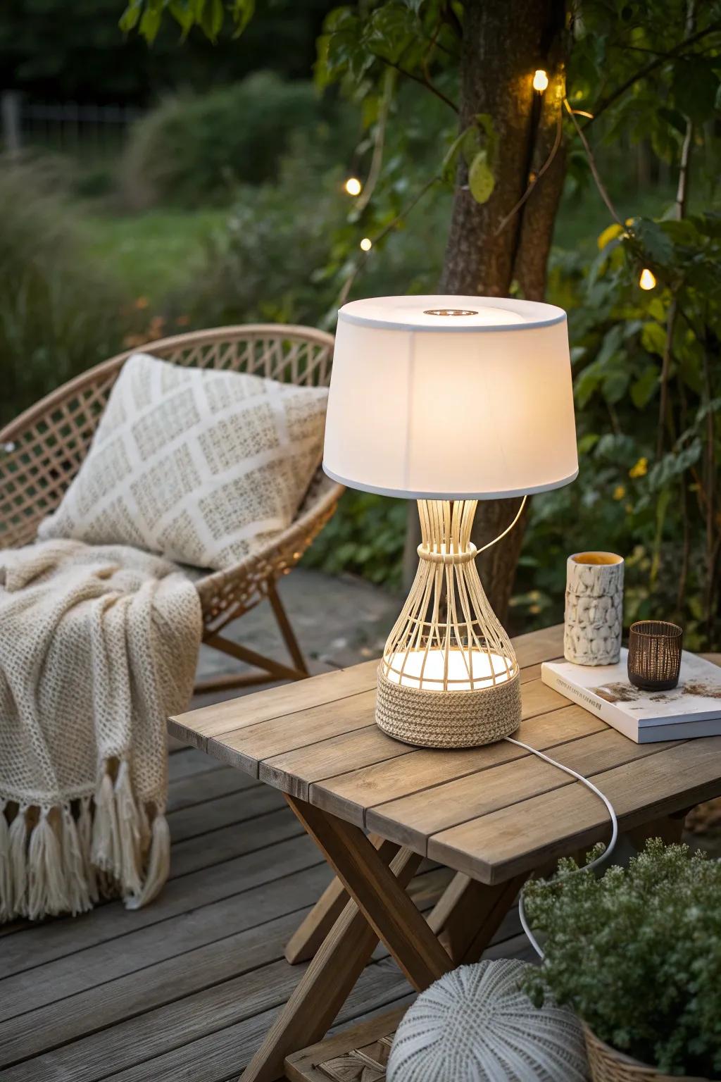 Brighten your outdoor snug space with sophisticated solar-powered table lamps, a symphony of minimalist contours and bohemian allure.