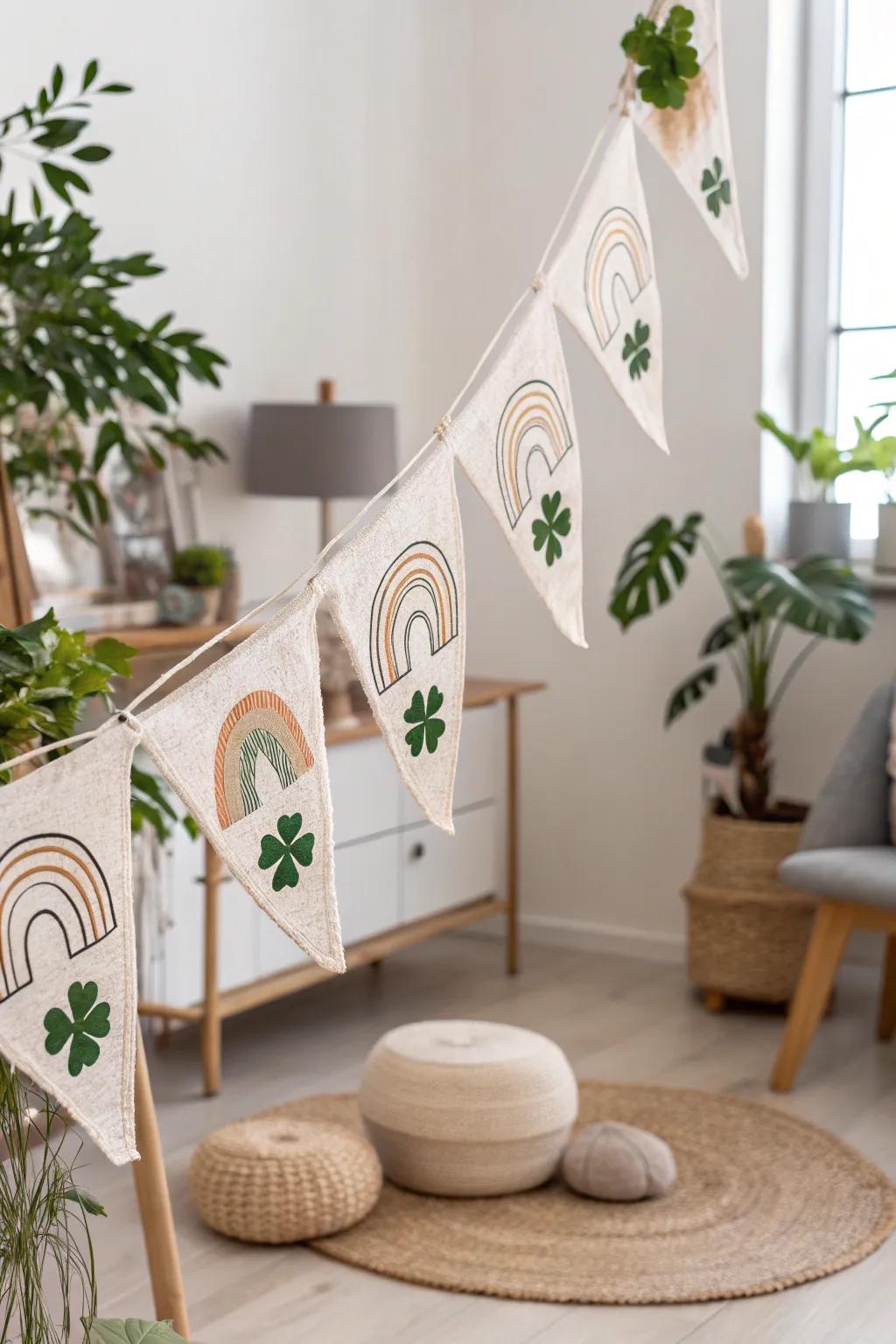 Infuse a soupçon of celebratory allure into your abode through a handcrafted St. Patrick's Day banner, amalgamating Scandinavian minimalism with a hint of Boho elegance.