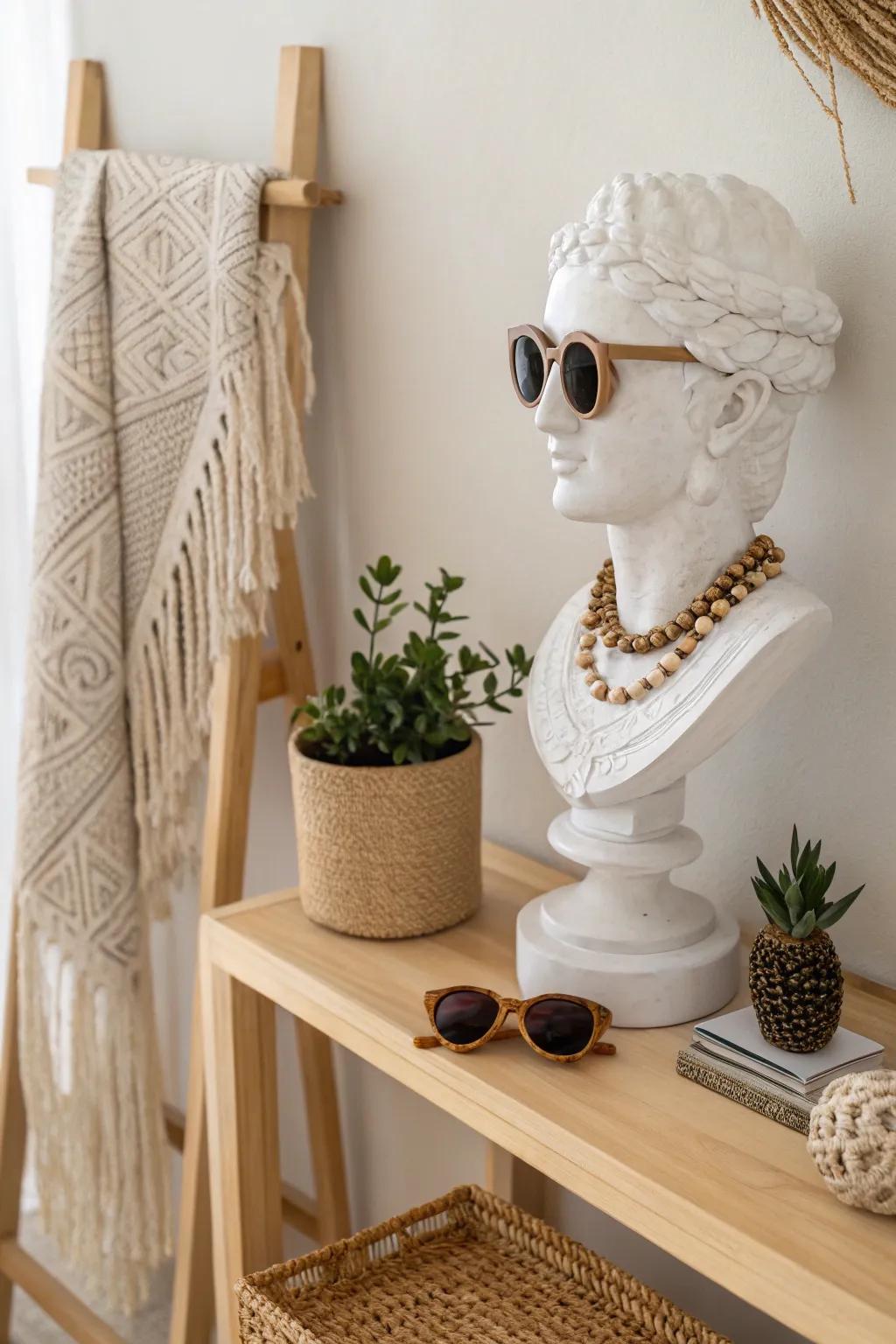 Elevate your decor with a touch of artistry: Sunglasses meet style in this chic Scandinavian display.