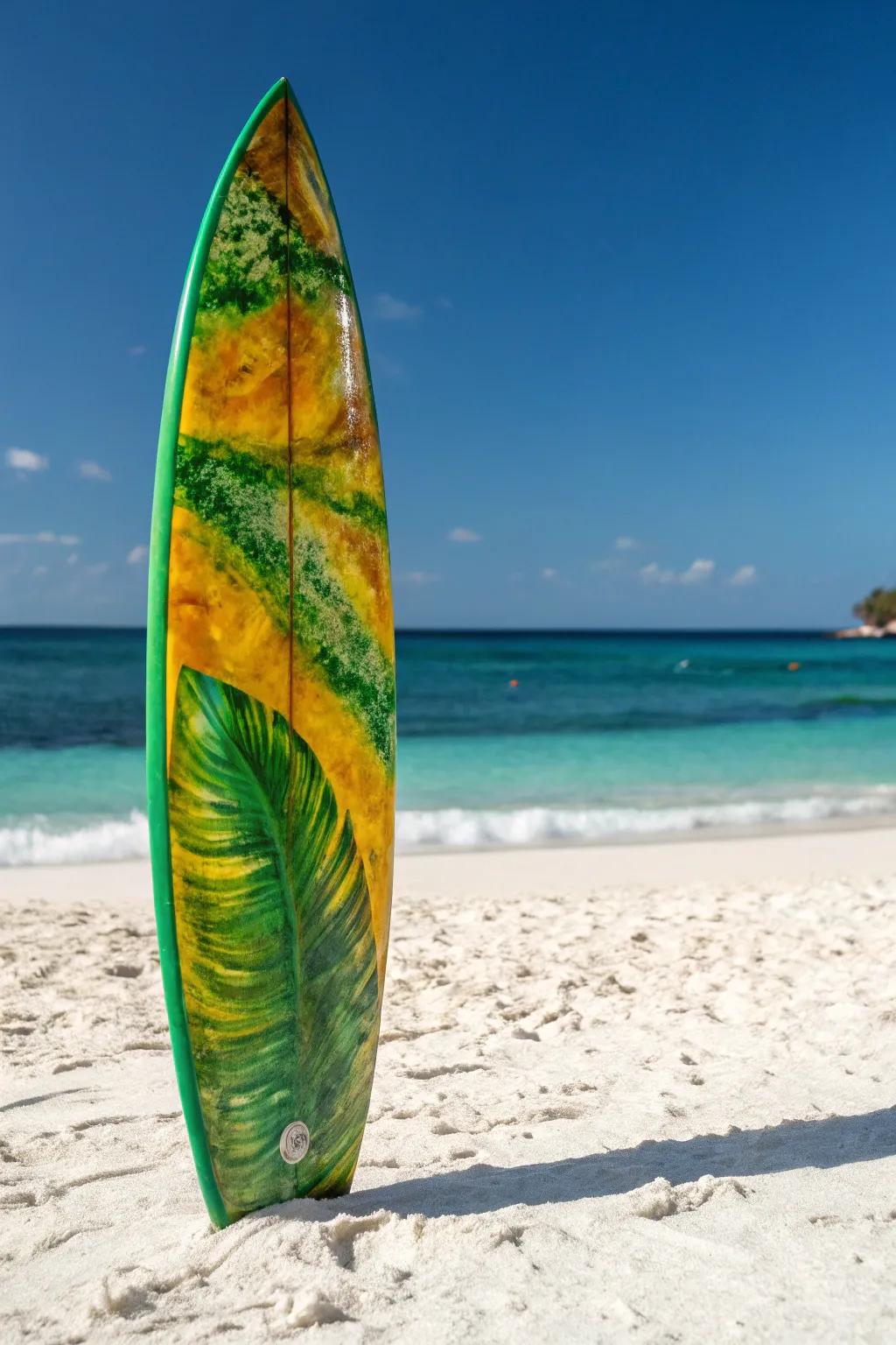 Surf the waves of tropical inspiration through this striking surfboard design.