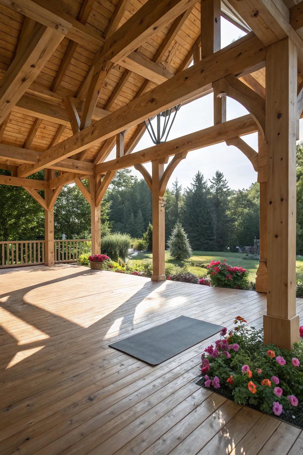 Embrace tranquility: Transform your timber porch into a yoga oasis.