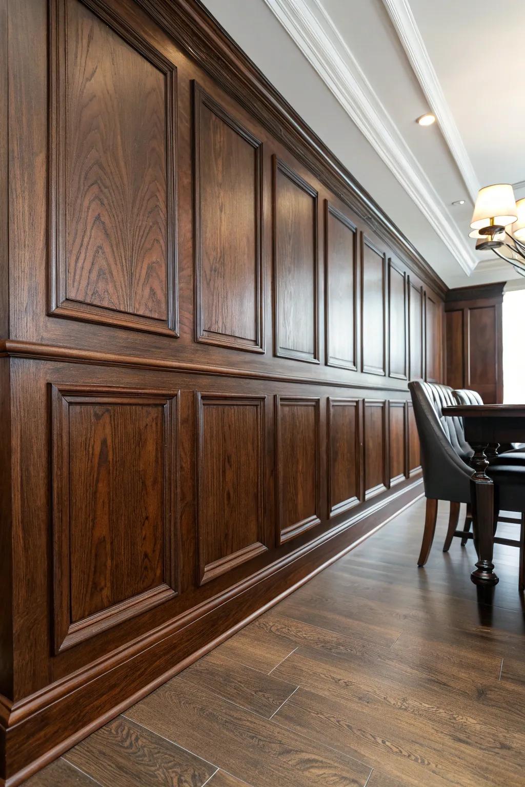 Transfigure your dining space with the daring elegance of tongue and groove paneling.