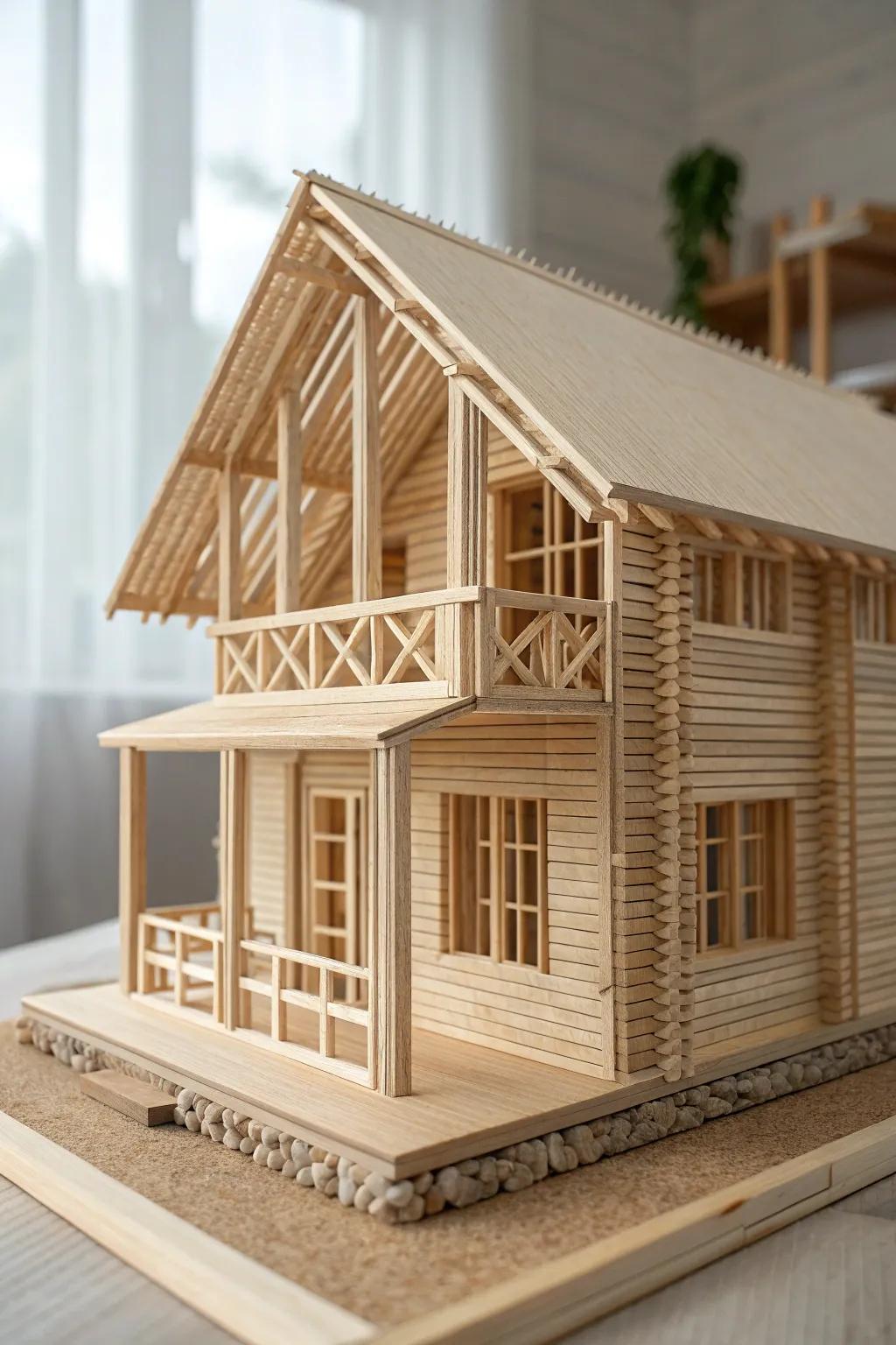 Discover the art of minimalism with this enchanting toothpick architectural model, where creativity meets simplicity.