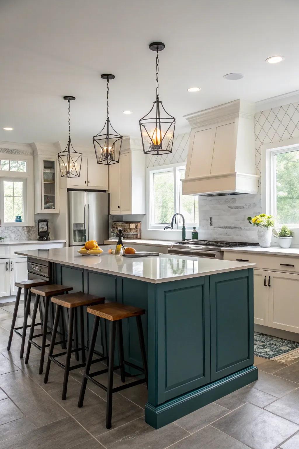 A contrasting island introduces depth and intrigue to this kitchen.