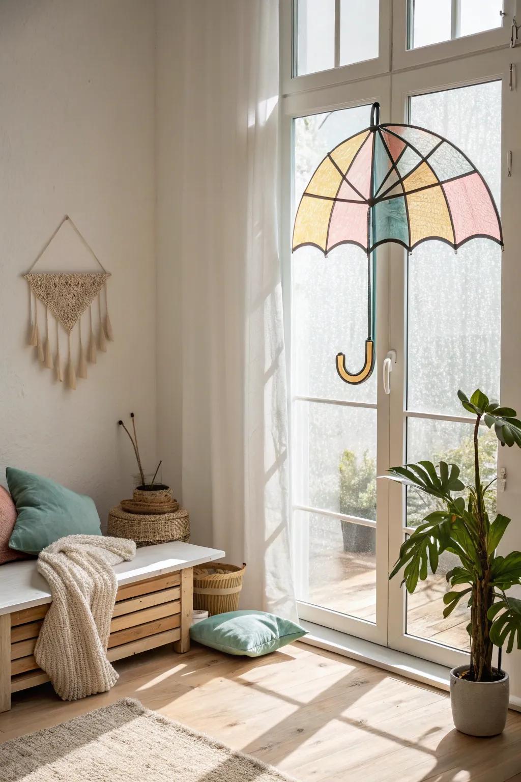 Add a splash of color to your space with handcrafted umbrella window decals. 🌈✨