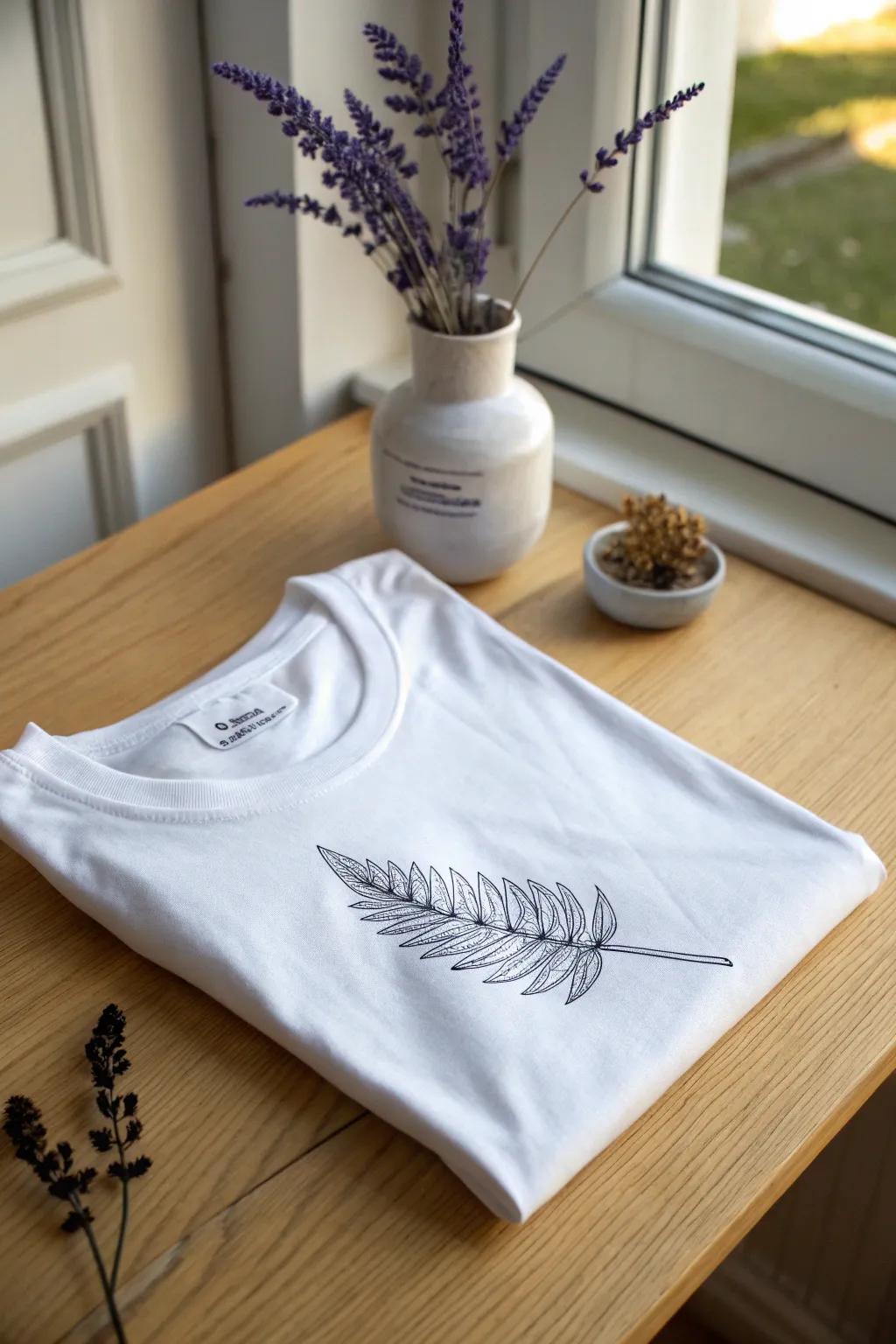 Welcome the elegance of simplicity with this stylish, simple fern leaf T-shirt design.