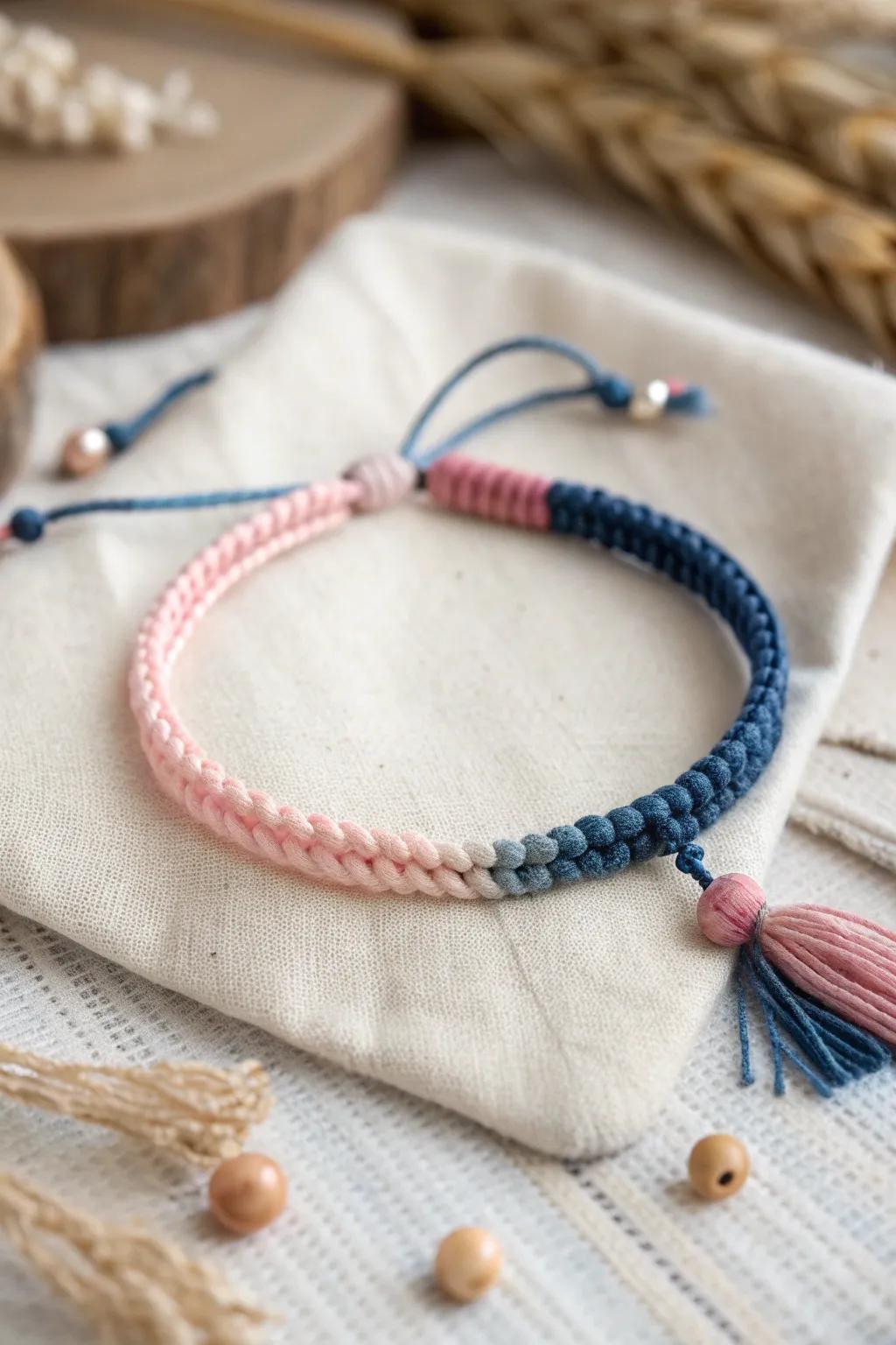 Value the allure of ombre with this handmade cord bracelet. Ideally suited for affixing a hint of sophistication and coloration to any minimalist wardrobe.