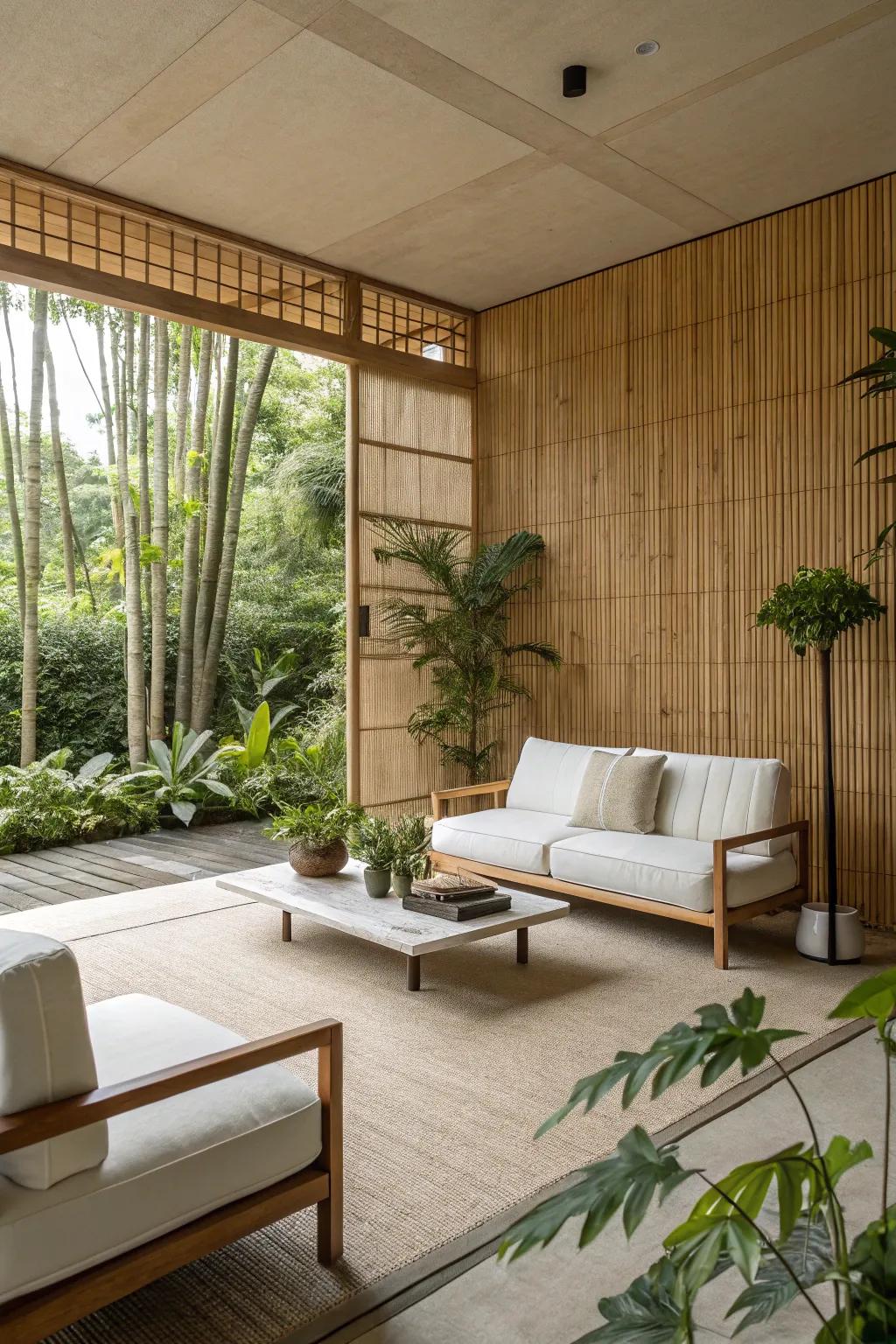 Zen getaway featuring calming beige and white tones.