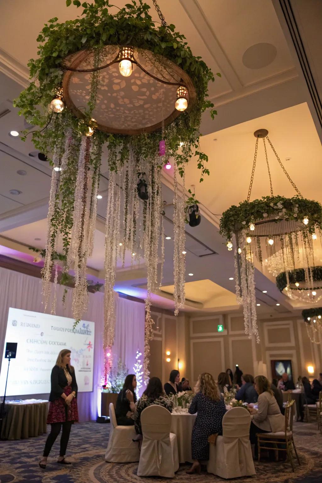 Magical overhead decorations captivate guests.