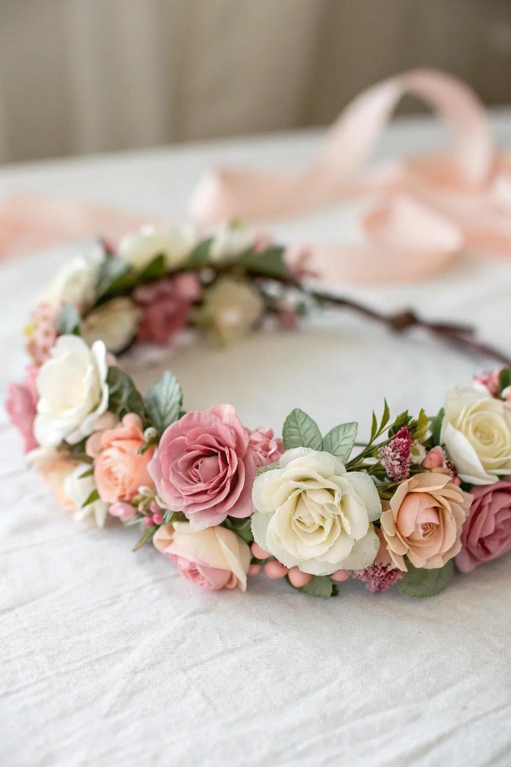 Embrace nature's artistry with this exquisite floral head adornment, a perfect blend of elegance and creativity.