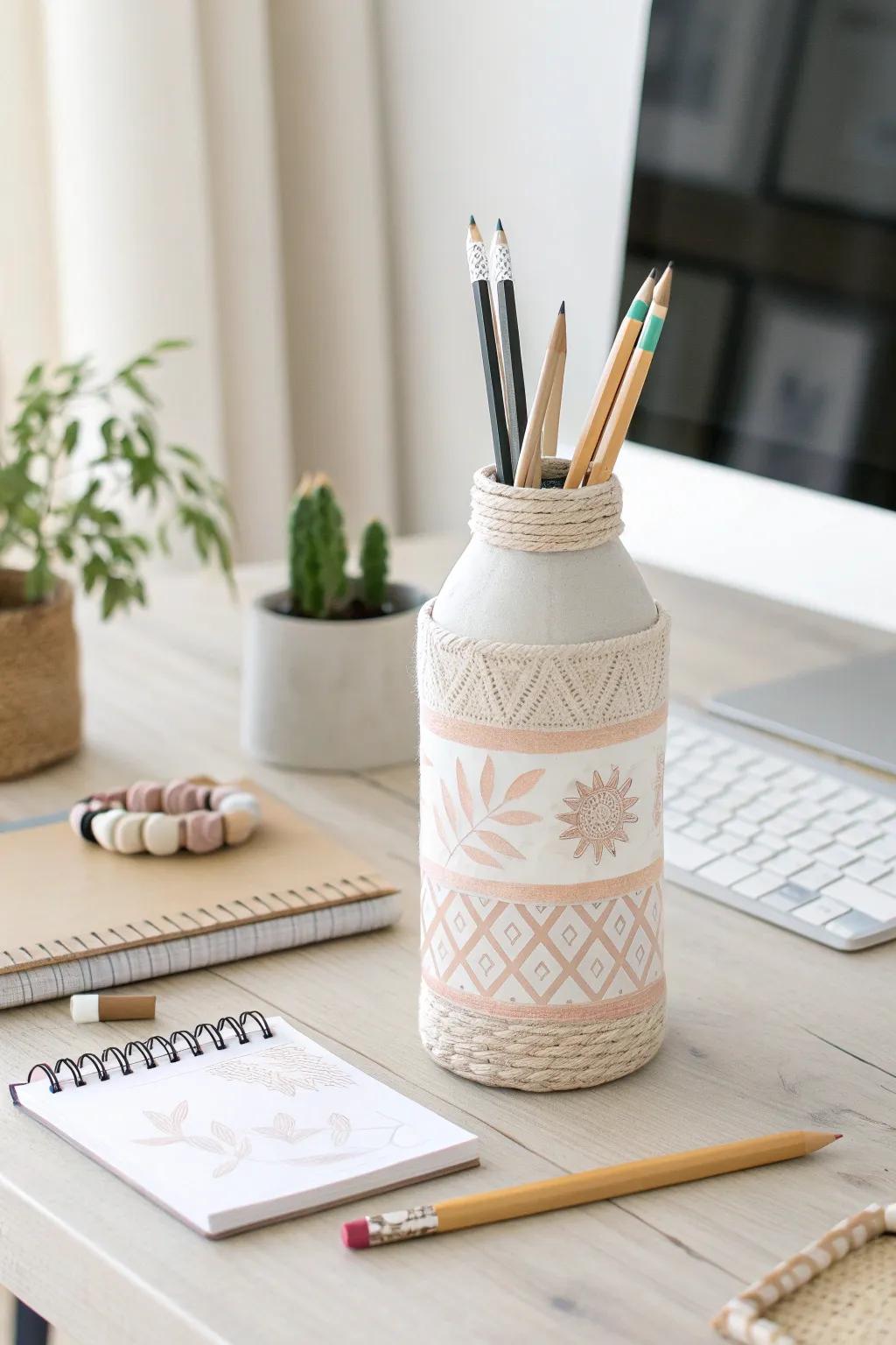 Transform your workspace through this chic DIY writing utensil stand, fusing Scandinavian minimalism through a hint of Boho appeal.