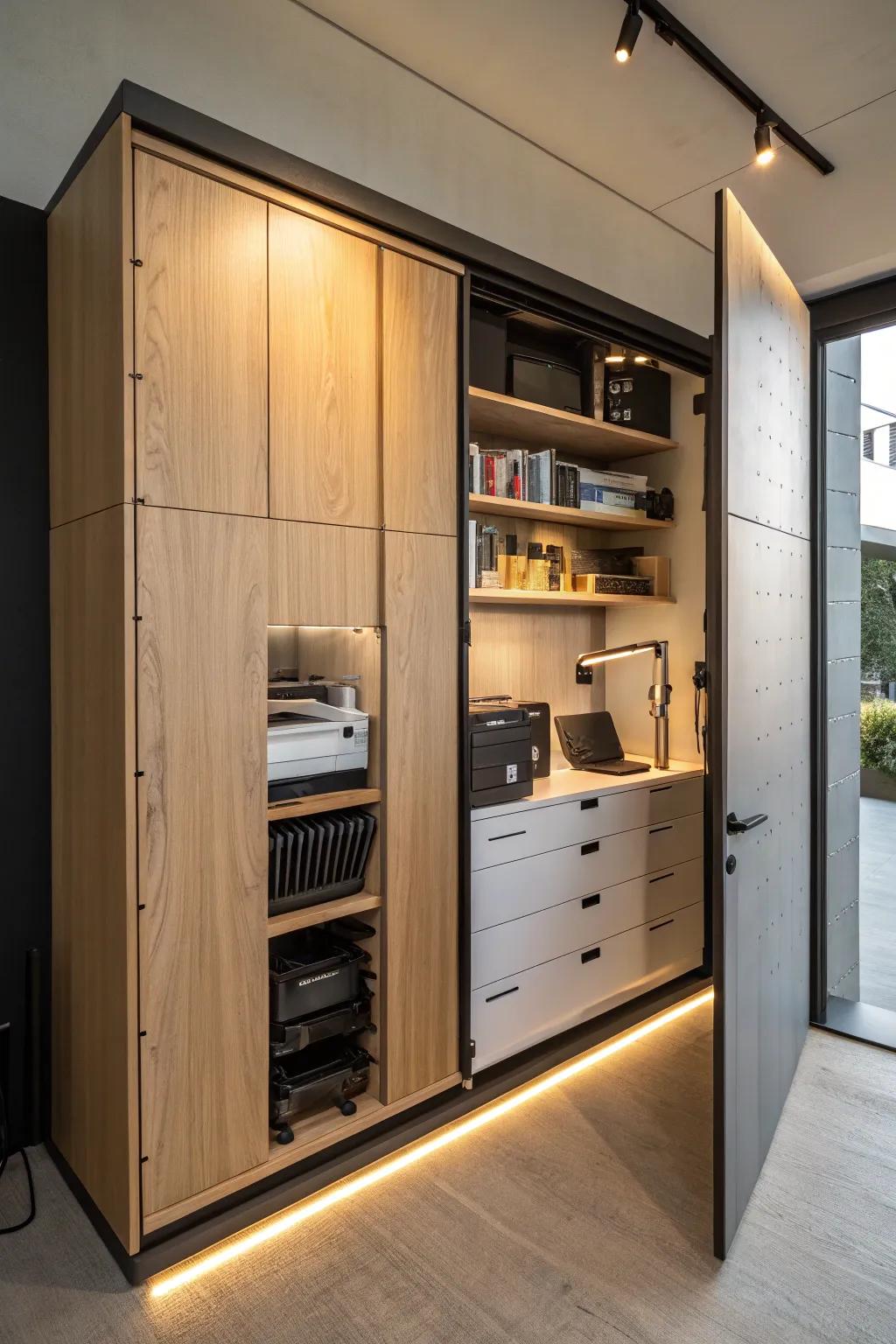 Discover the art of concealed efficiency: your digital fabrication haven awaits behind closed doors.