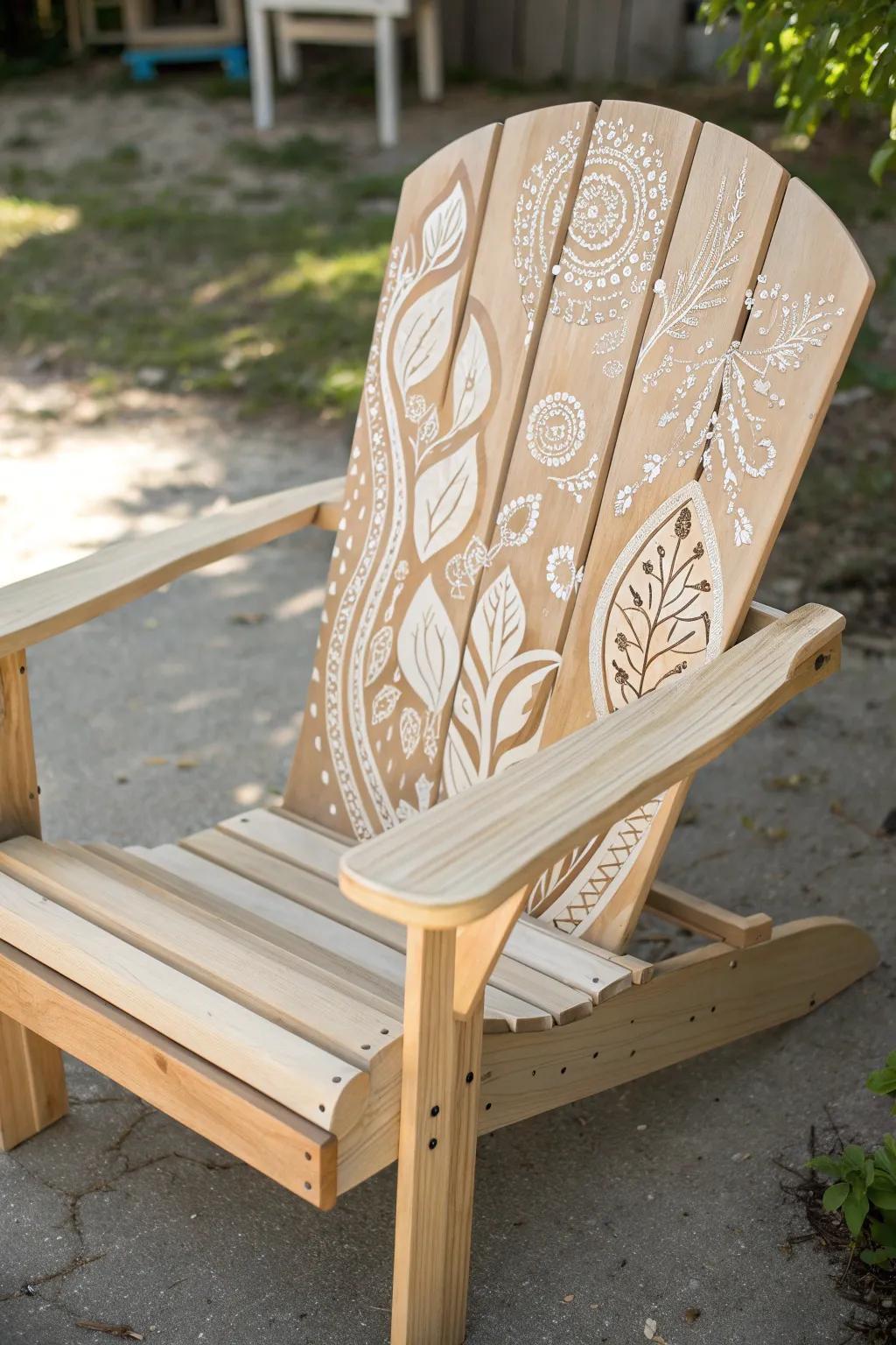 Transform your Adirondack chair with templates for a boho-chic touch that celebrates craftsmanship and simplicity.