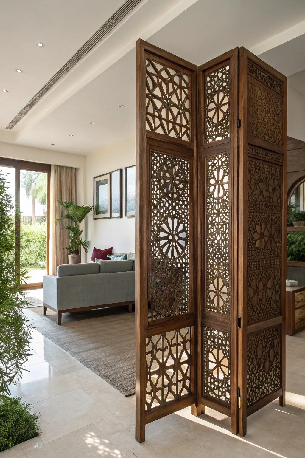 Elevate the visual aesthetic of your milieu through the incorporation of a hand-fashioned latticework chamber segregator.