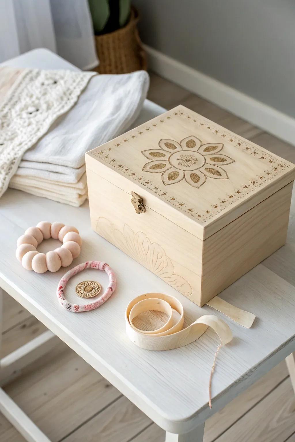 Fashion your own singular baby memento crate with a dash of Scandinavian elegance and boho allure.
