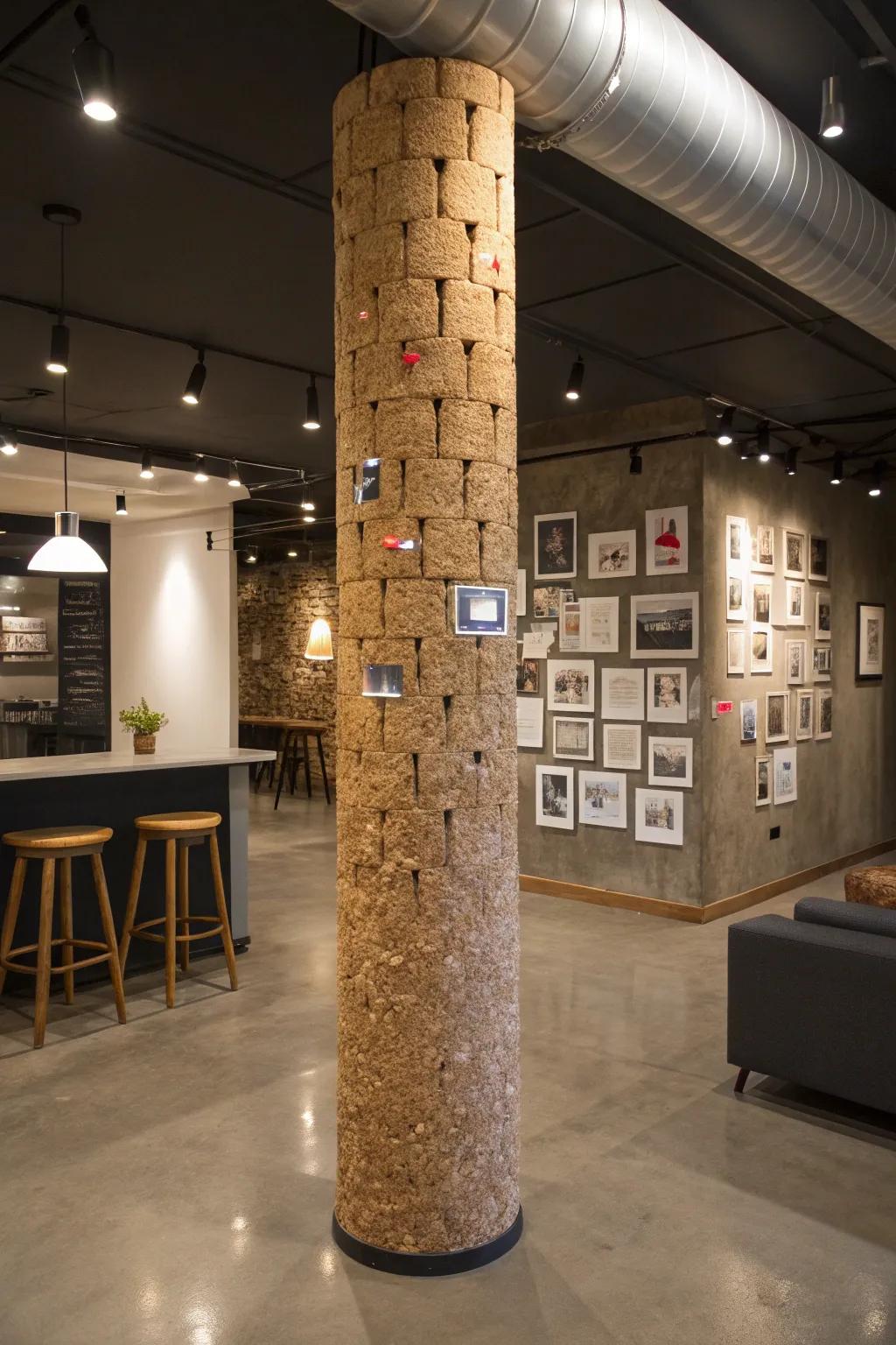 Change your space with a cork board column covering – perfect for crafting a personalized, ever-evolving mood board.