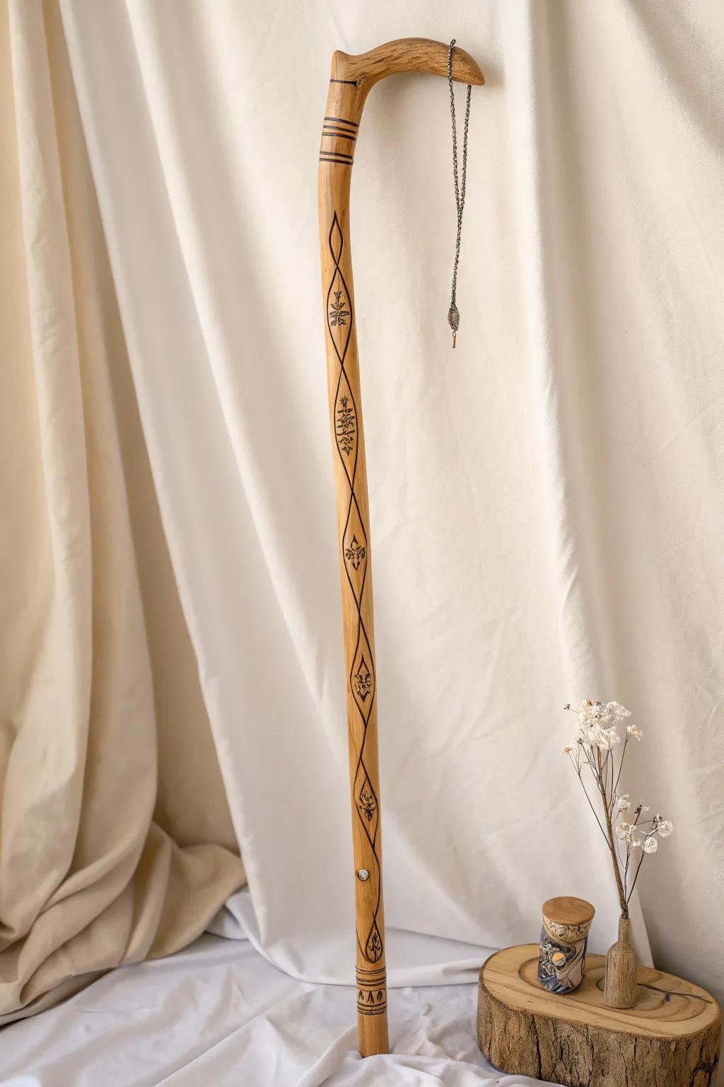 Uncover the elegance of simplicity with this exquisitely crafted walking stick, where minimalist lines converge with natural beauty.