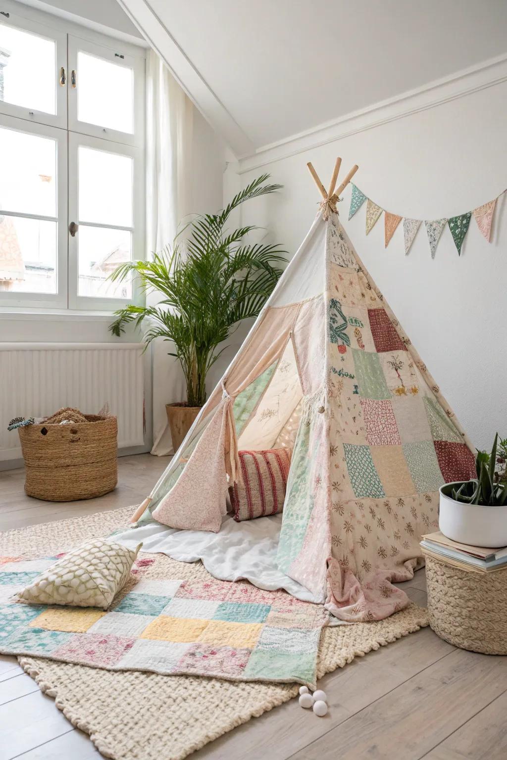 Fashion your own eco-conscious escape with a charming patchwork hideaway!