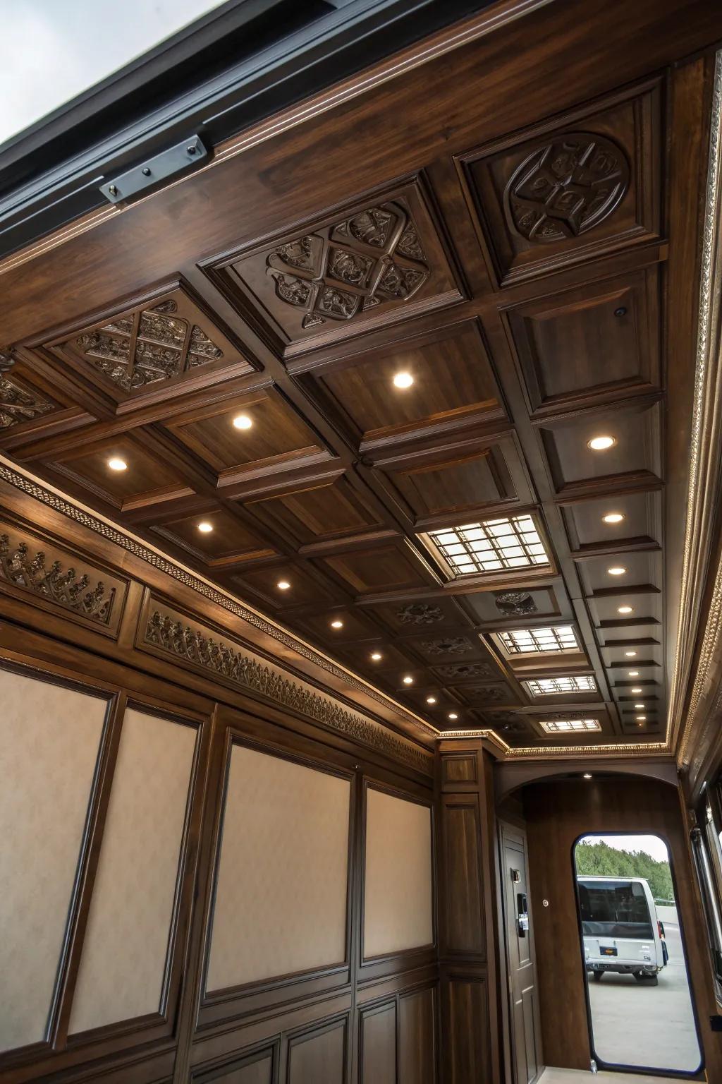 Transform your cargo trailer with stunning coffered ceilings for a refined touch.