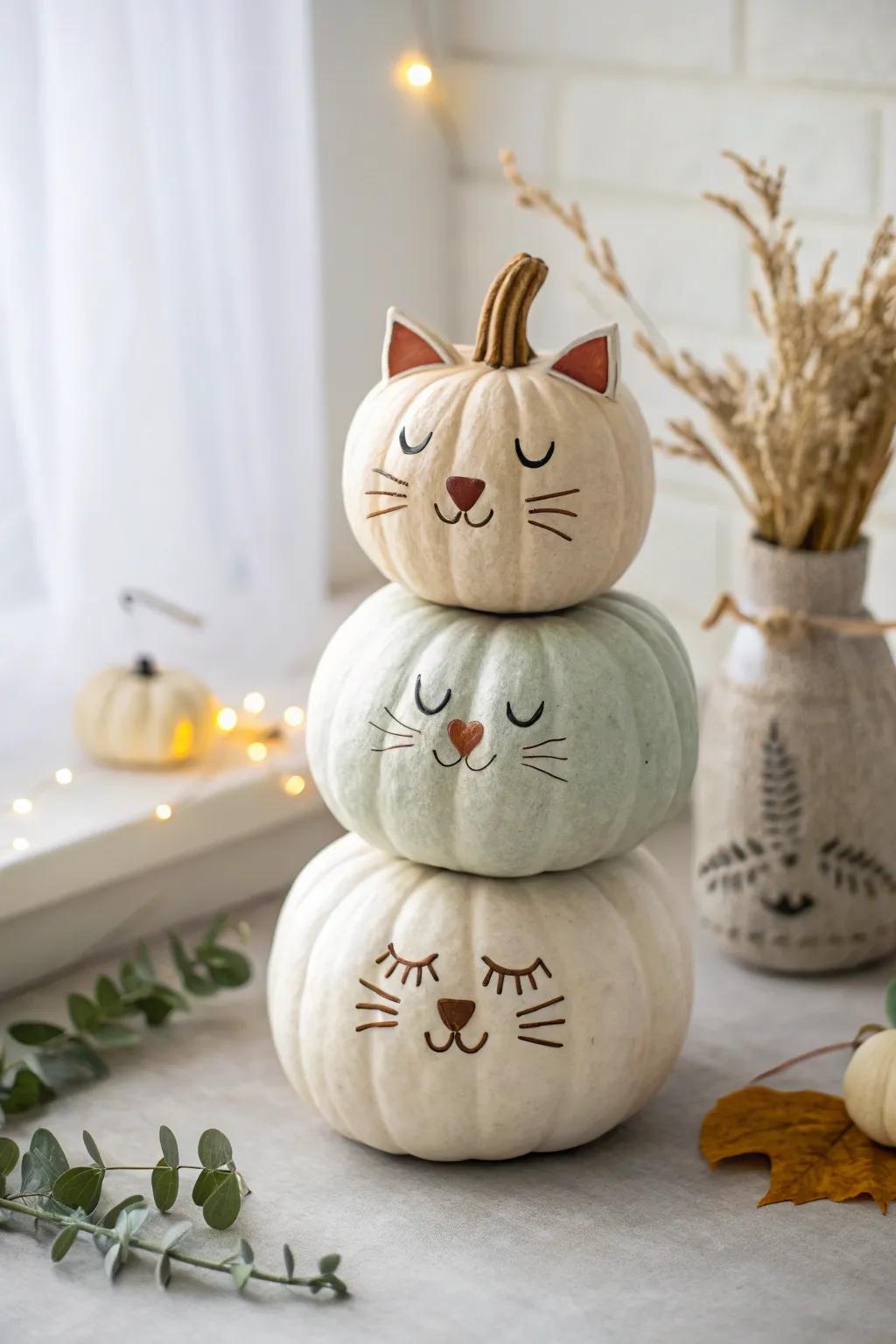 Enhance your décor with a charming Feline Cucurbit Topiary that merges Scandinavian simplicity and boho elegance.